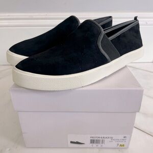 New In Box! Vince. Preston women’s size 7 black suede flat slip-on sneakers